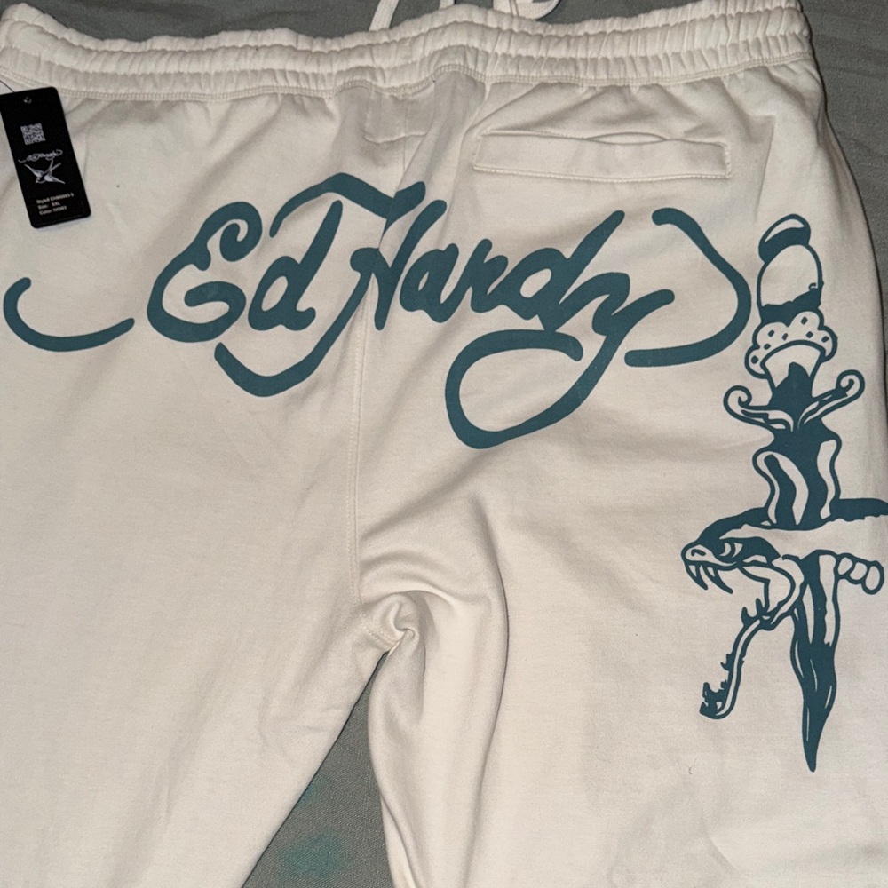 Ed Hardy White Sweatpants with Graphic Design - Picture 3 of 8